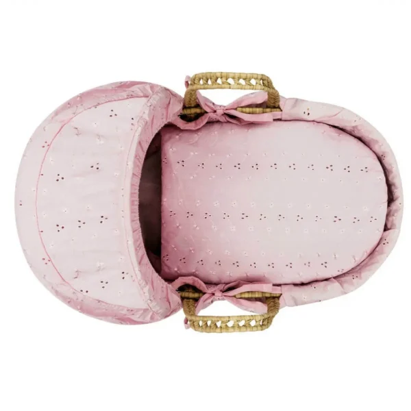 Kiddies Kingdom Dolls Broderie Anglais Moses Basket-Pink